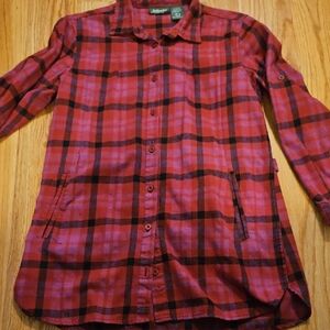 Red and Black Plaid Button-Up Thick Tunic Shirt